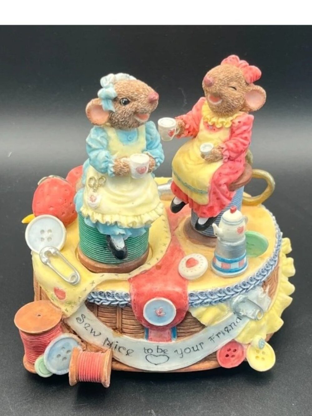 Sewing Themed Music Box Rotating Mouse True Love